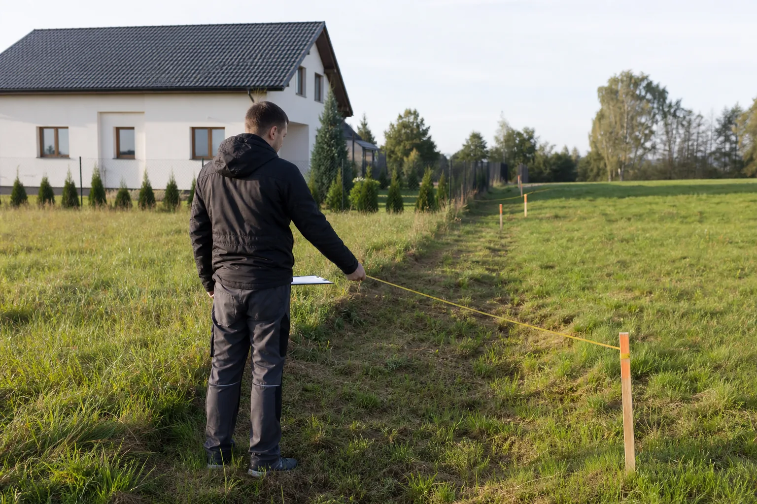 Pomiar granicy działki przed wyceną montażu ogrodzenia panelowego